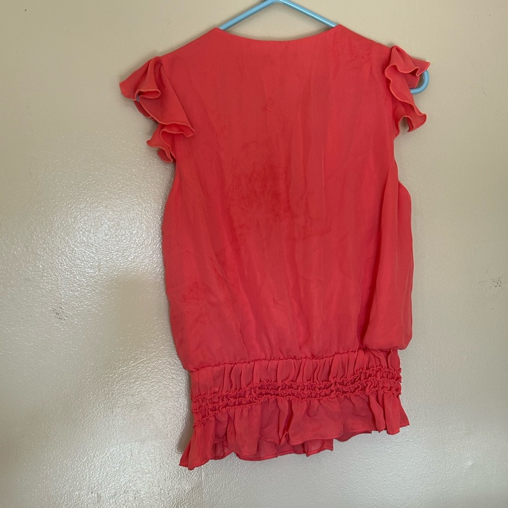 Chic Coral Ruffle Sleeve Blouse - Picture 2 of 2